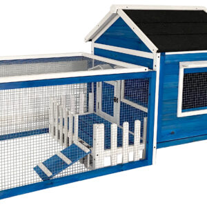 White Picket Fence Rabbit Hutch Royal Blue with White Trim, Fits 1-2 Rabbits