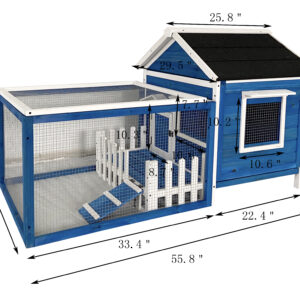 White Picket Fence Rabbit Hutch Royal Blue with White Trim, Fits 1-2 Rabbits